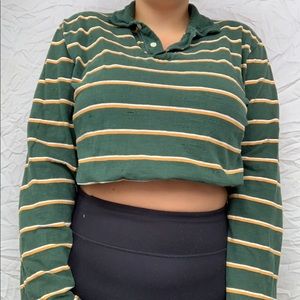 green & yellow striped collared vintage top